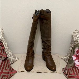 Over the knee suede boots.